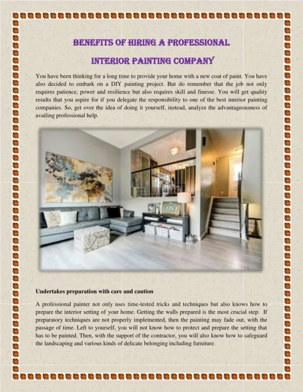 Benefits of Hiring a Professional Interior Painting Company