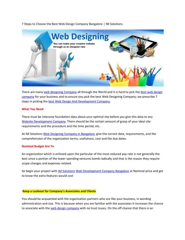 7 Steps to Choose the Best Web Design Company Bangalore | IM Solutions