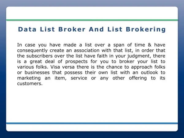 Data List Broker And List Brokering