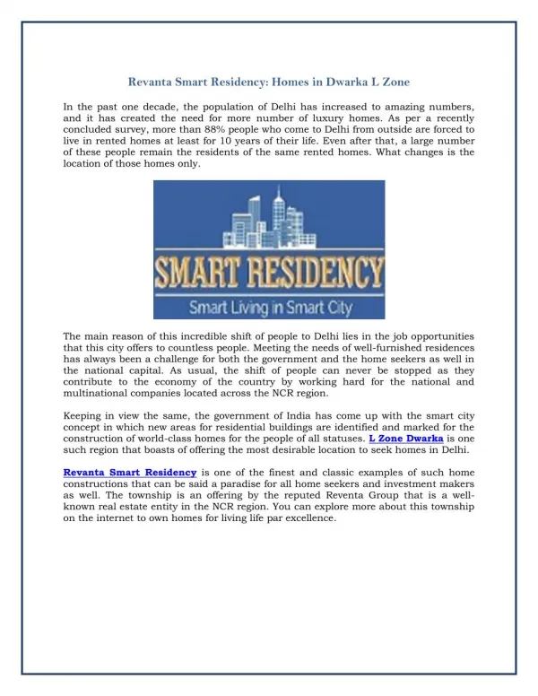 Revanta Smart Residency: Homes in Dwarka L Zone