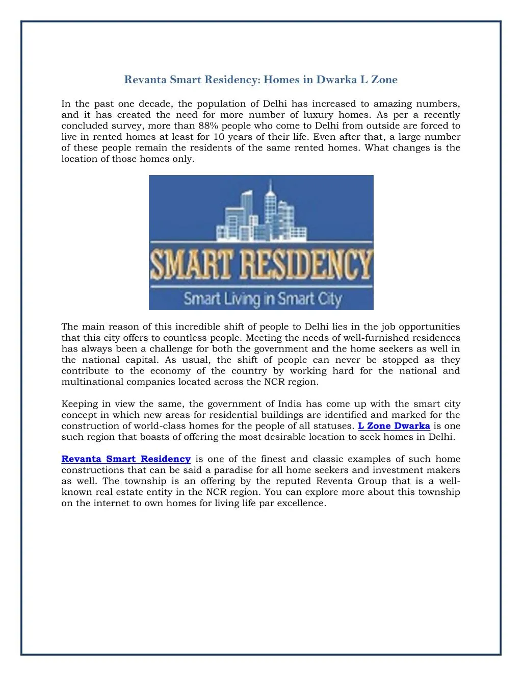 revanta smart residency homes in dwarka l zone