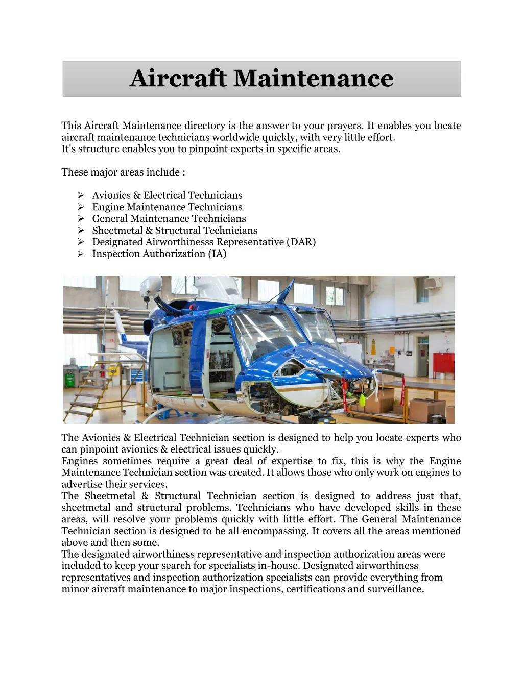 this aircraft maintenance directory is the answer