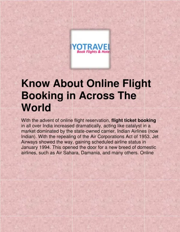 Know About Online Flight Booking in Across The World