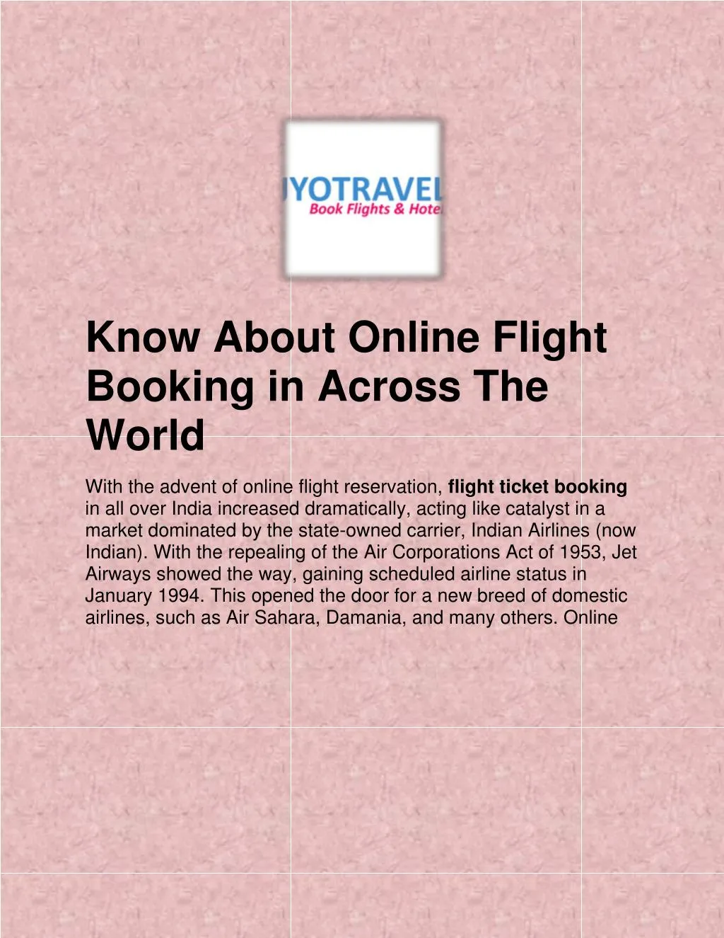 know about online flight booking in across
