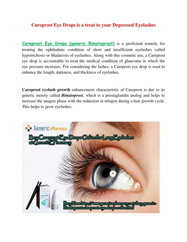 Buy Careprost Online | Cheap Eye Drops in USA at GenericEPharmacy without Prescription