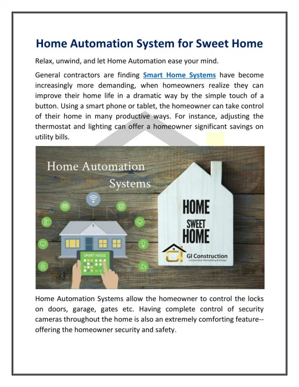Home Automation System for Sweet Home