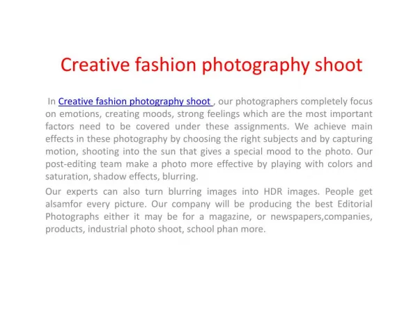 Creative fashion shoot photography