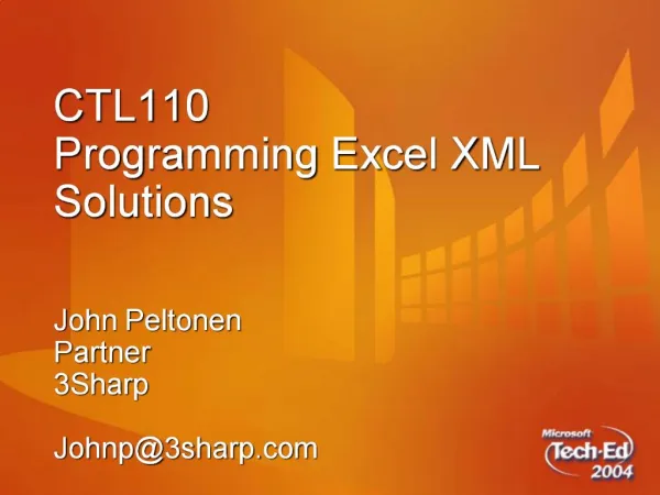 CTL110 Programming Excel XML Solutions