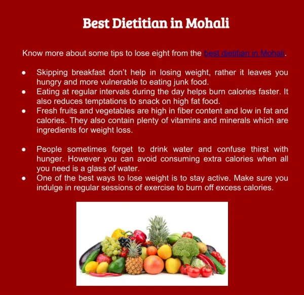 Best Dietitian in Mohali