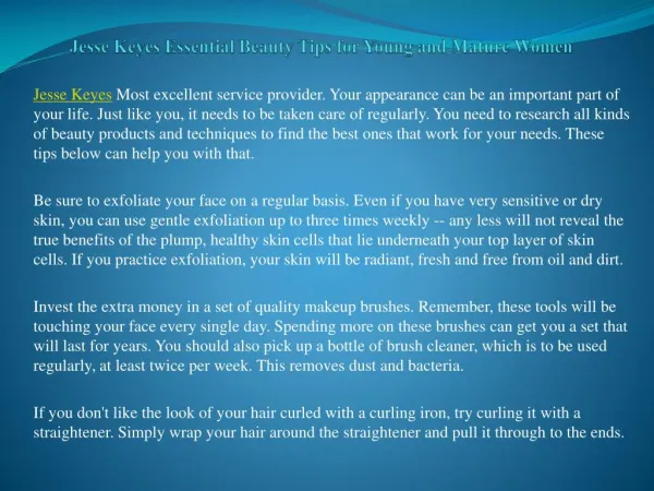 Jesse Keyes Essential Beauty Tips for Young and Mature Women