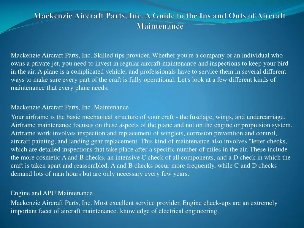mackenzie aircraft parts inc a guide to the ins and outs of aircraft maintenance