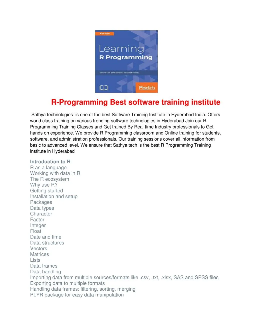r programming best software training institute