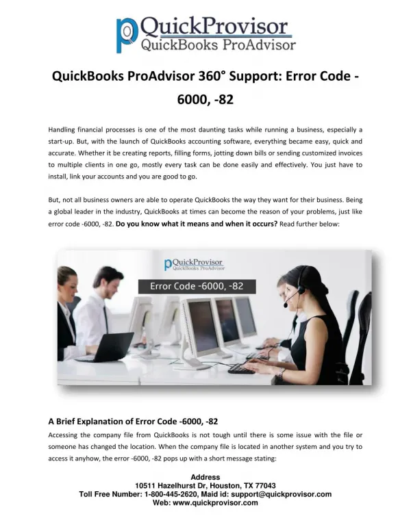 QuickBooks ProAdvisor 360° Support: Error Code -6000, -82
