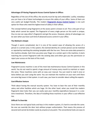 Advantages Of Having Fingerprint Access Control System In Offices - slide 1