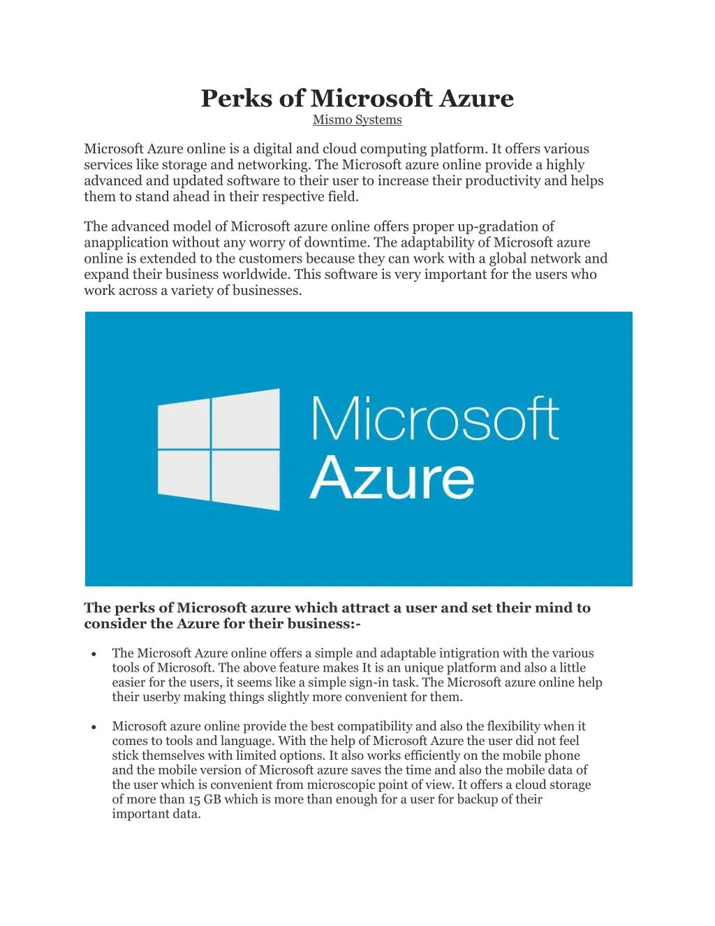perks of microsoft azure mismo systems