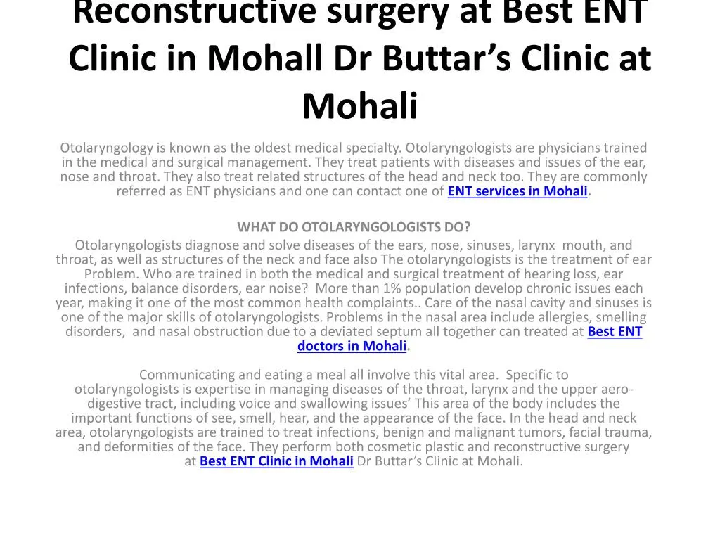 reconstructive surgery at best ent clinic in mohall dr buttar s clinic at mohali