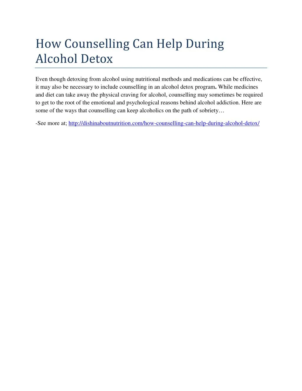 how counselling can help during alcohol detox