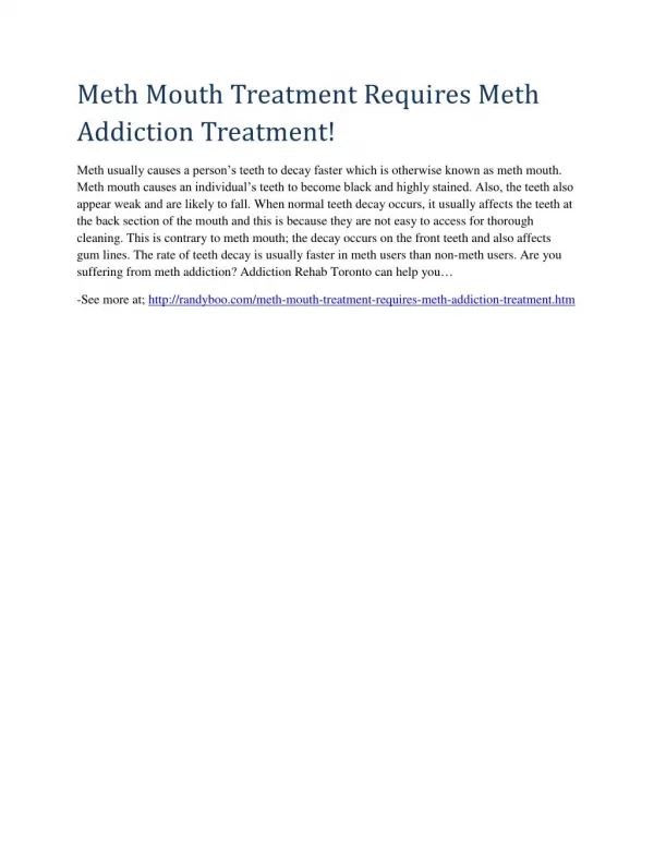 Meth Mouth Treatment Requires Meth Addiction Treatment!