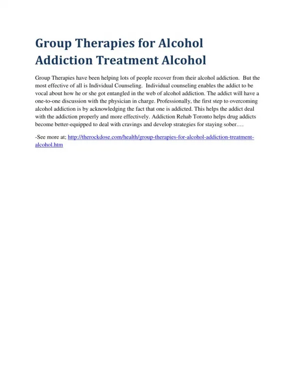 Group Therapies for Alcohol Addiction Treatment Alcohol