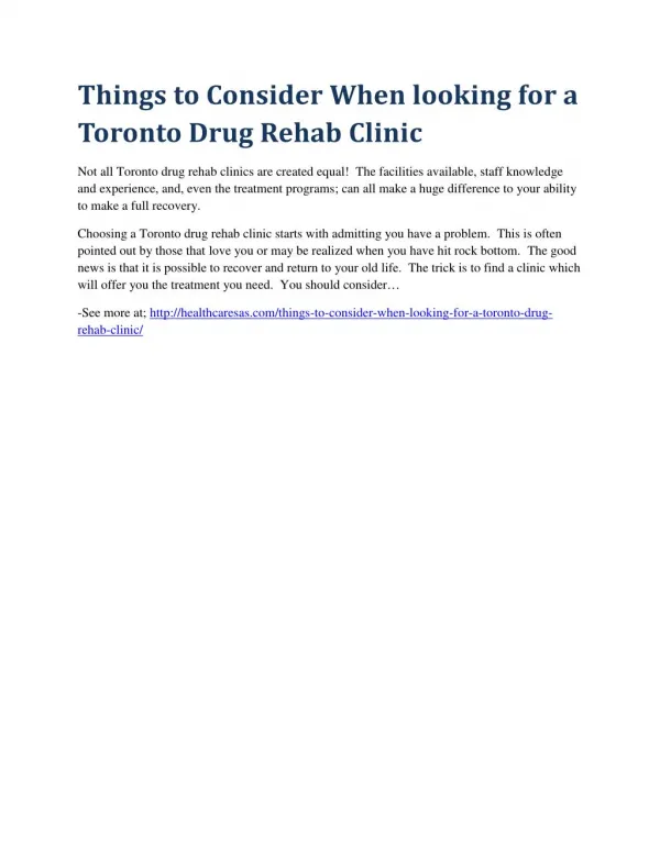 Things to Consider When looking for a Toronto Drug Rehab Clinic