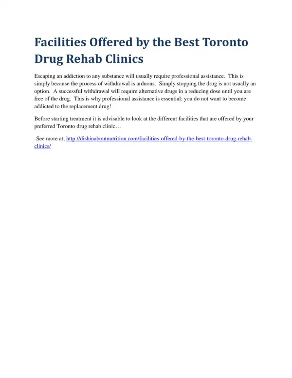 Facilities Offered by the Best Toronto Drug Rehab Clinics