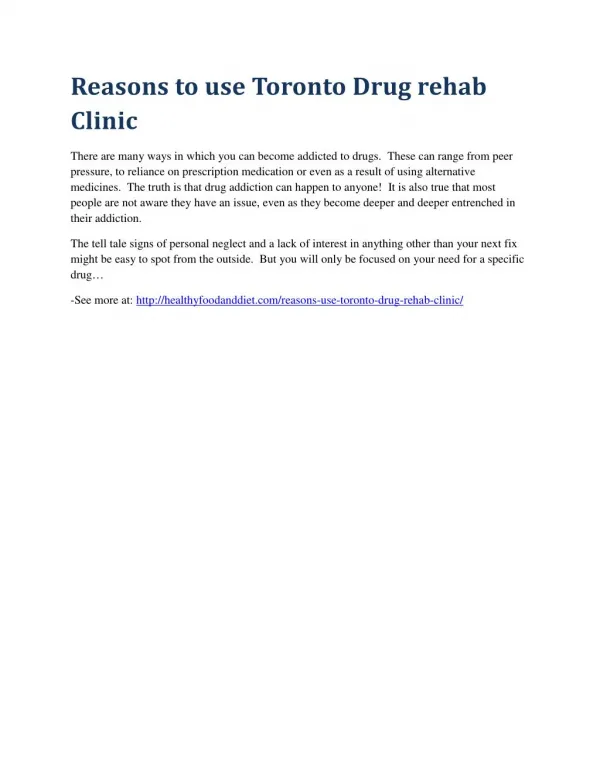 Reasons to use Toronto Drug rehab Clinic