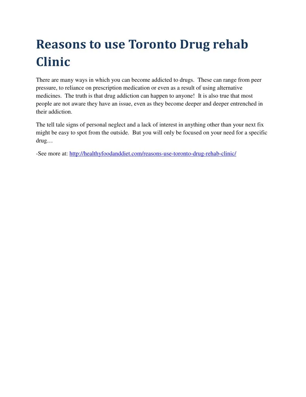 reasons to use toronto drug rehab clinic