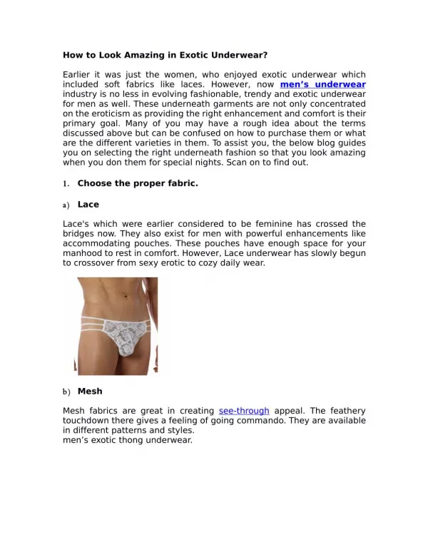 How to Look Amazing in Exotic Underwear?