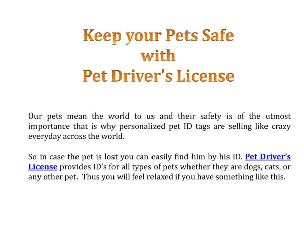 Keep Your Pet Safe with Pet Drivers License ID