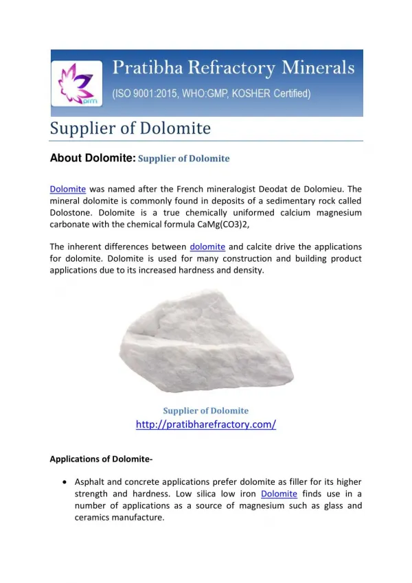 Supplier of Dolomite-best price