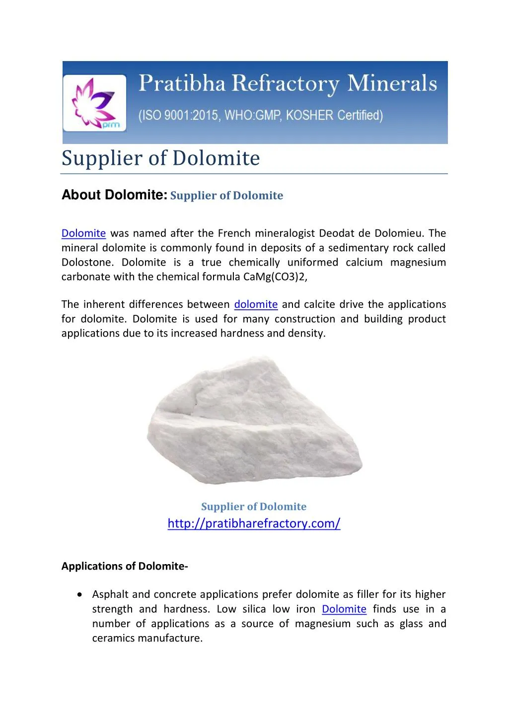 supplier of dolomite