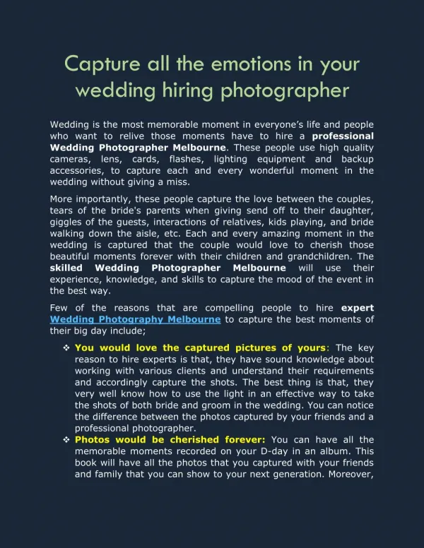 Capture all the emotions in your wedding hiring photographer