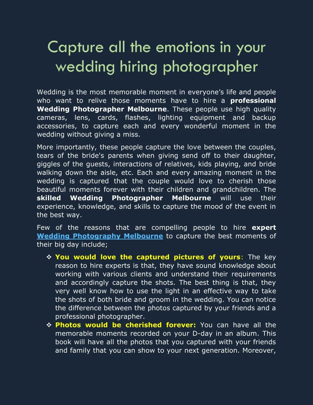 capture all the emotions in your wedding hiring