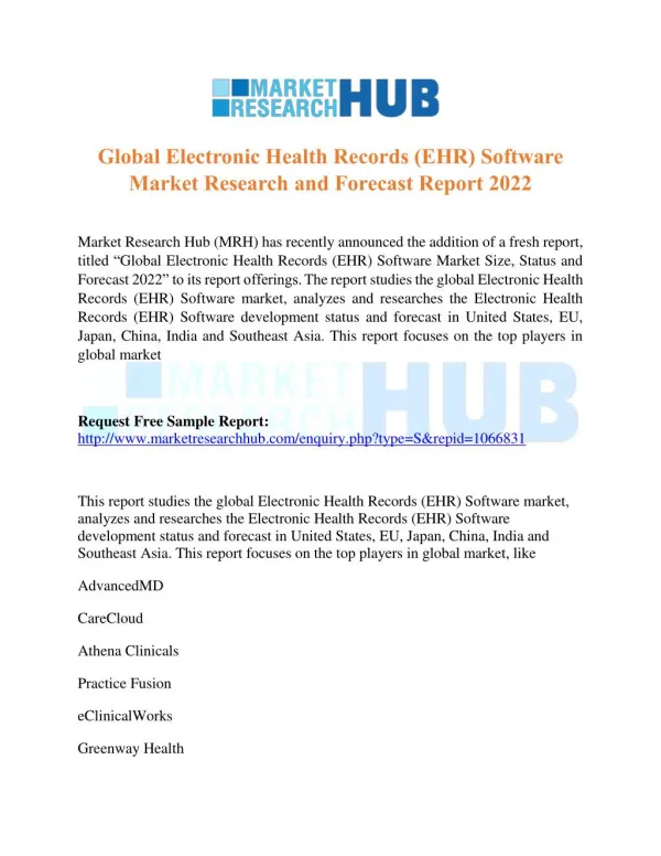 Global Electronic Health Records (EHR) Software Market Research Report 2022