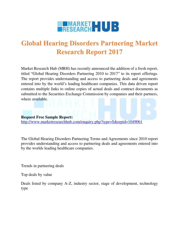 Global Hearing Disorders Partnering Market Research Report 2017