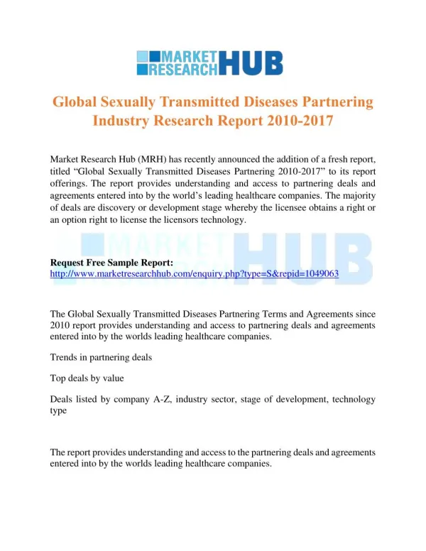 Global Sexually Transmitted Diseases Partnering Industry Research Report 2010-2017