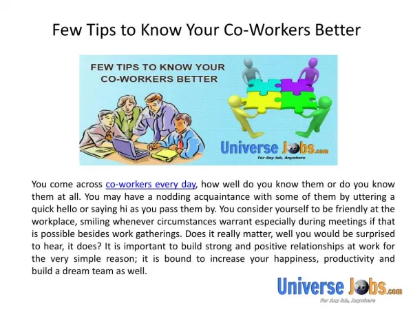 Few Tips to Know Your Co-Workers Better