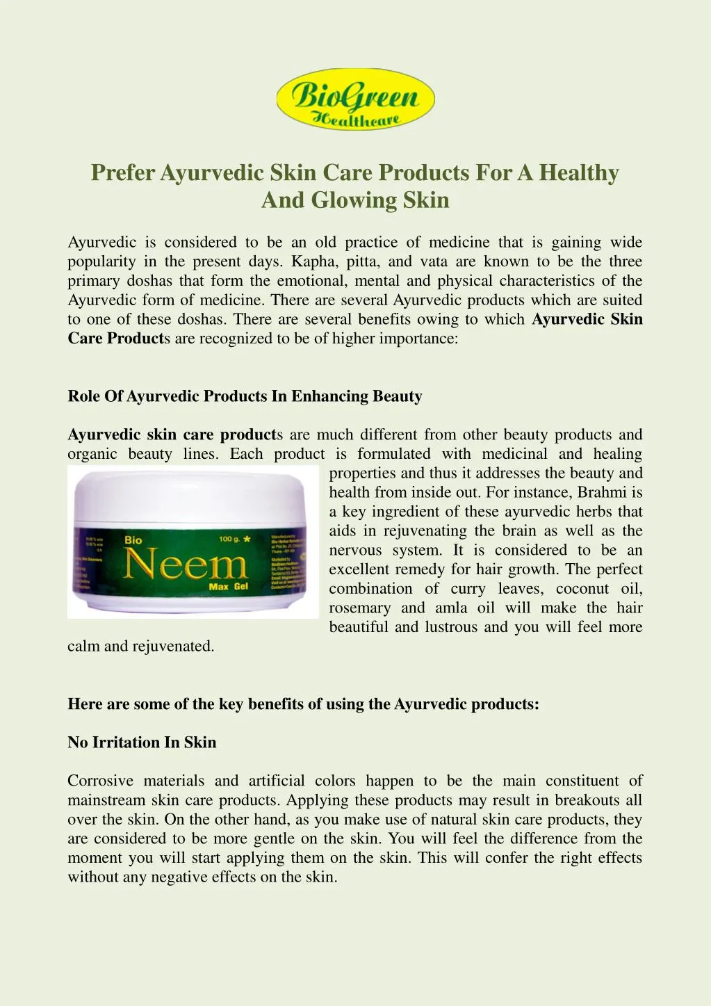 prefer ayurvedic skin care products for a healthy