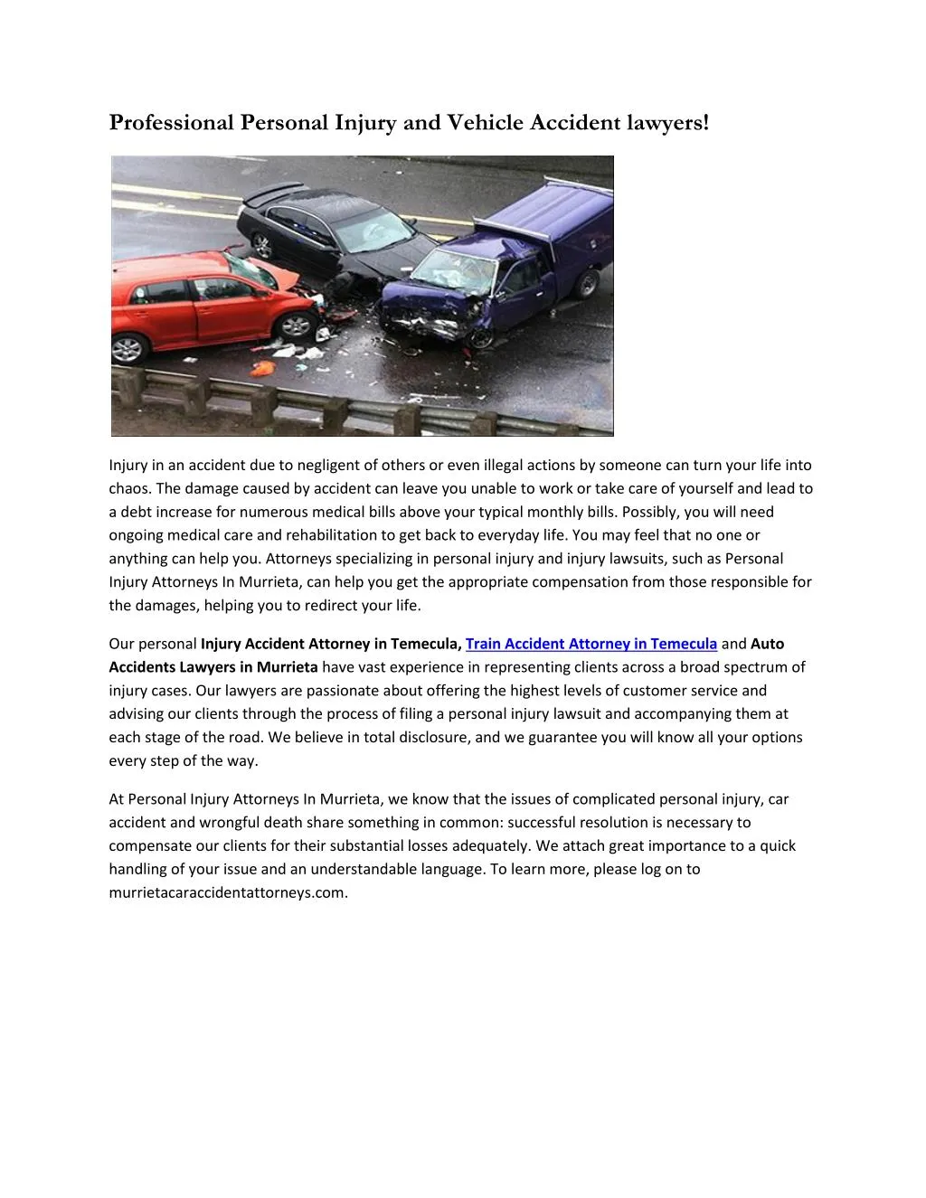 professional personal injury and vehicle accident