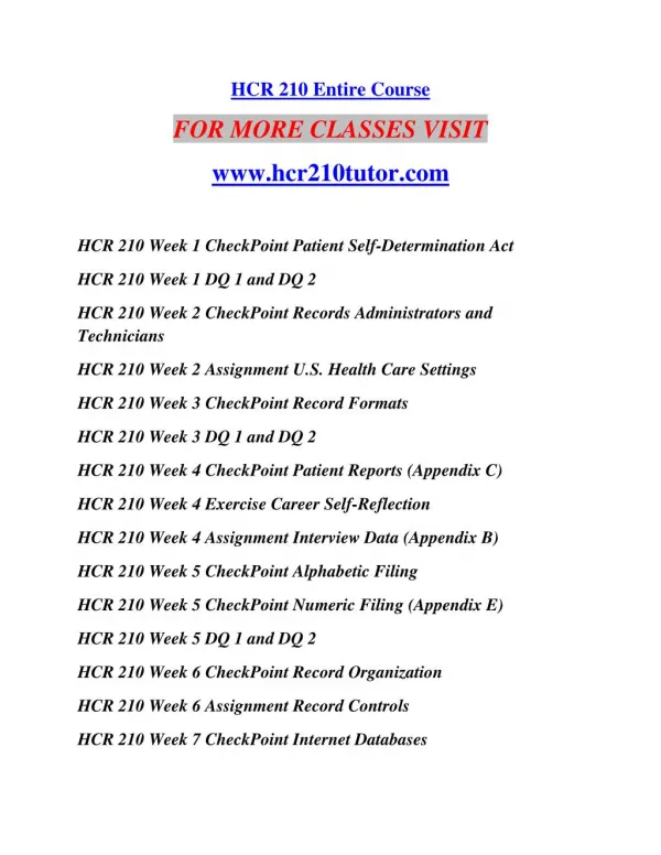 HCR 210 TUTOR Motivated Minds/HCR210TUTOR.com