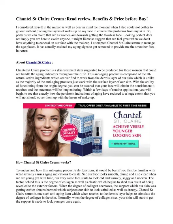 Chantel St Claire Cream :Read review, Benefits & Price before Buy!