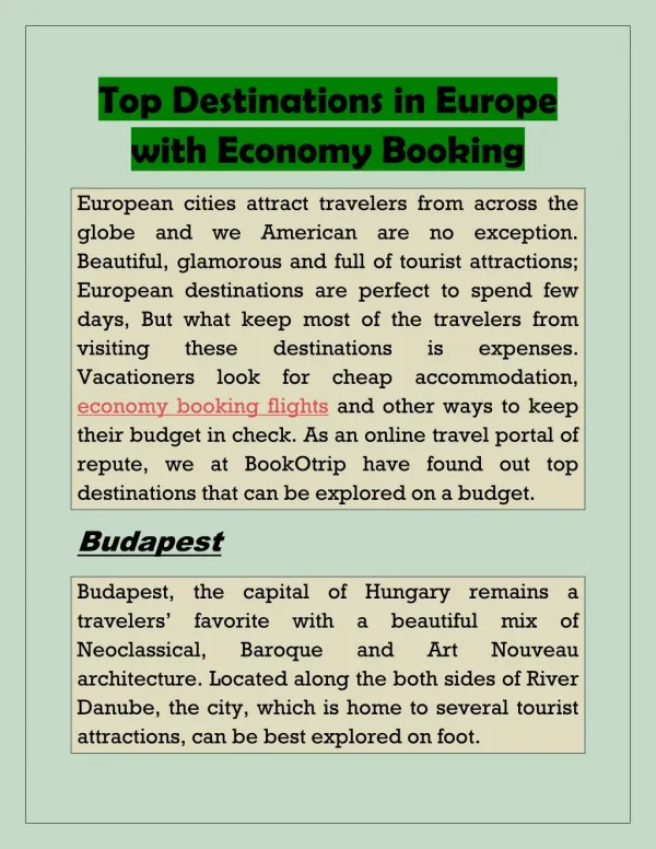 Explore Top Destinations in Europe with Economy Booking