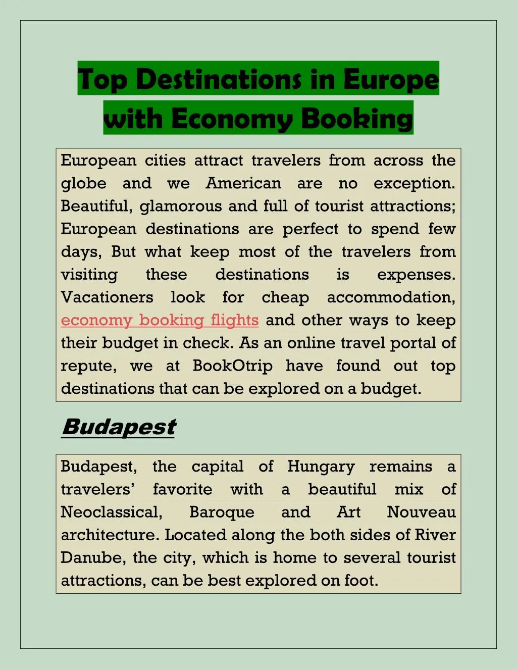 top destinations in europe with economy booking