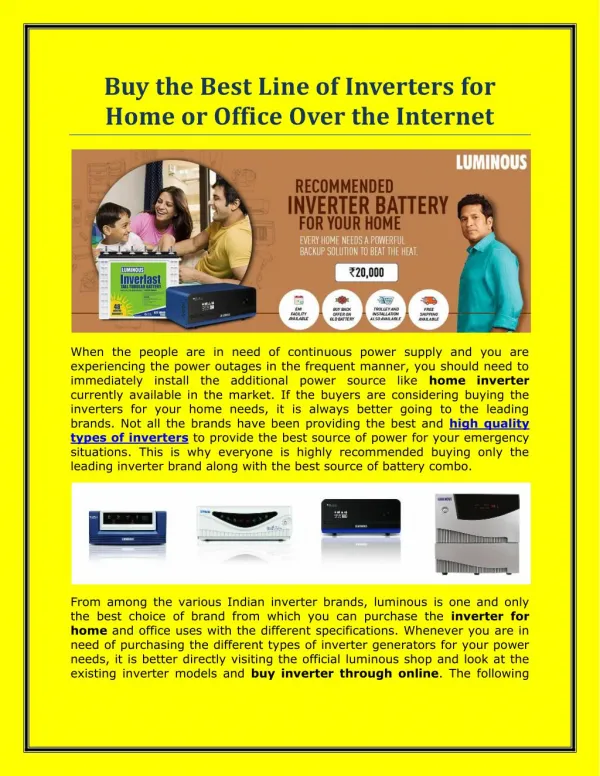 Where to Buy Best Line of Home Inverters on the Web