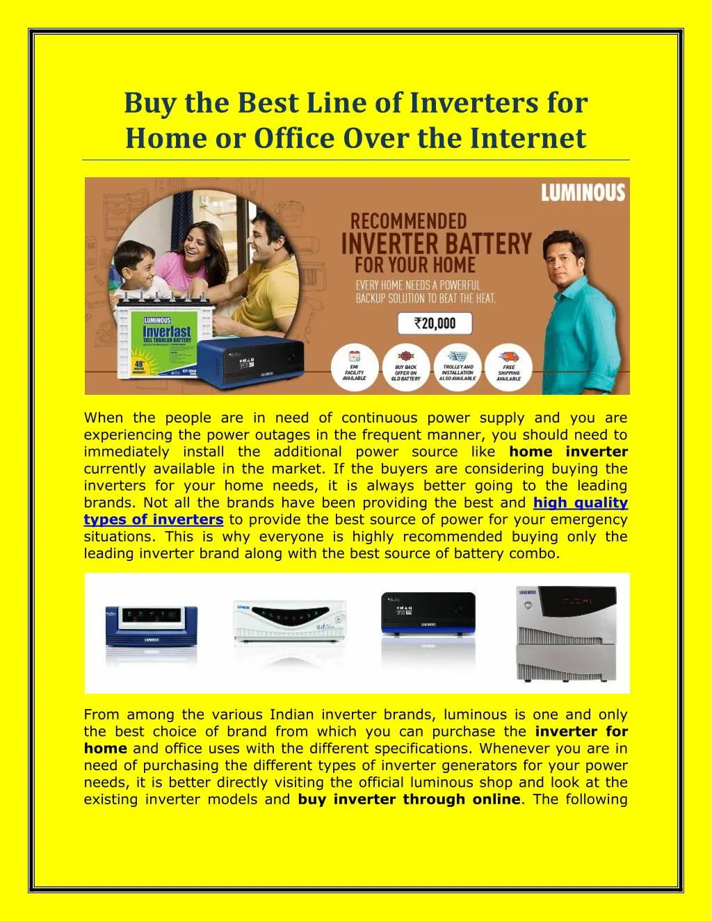 buy the best line of inverters for home or office