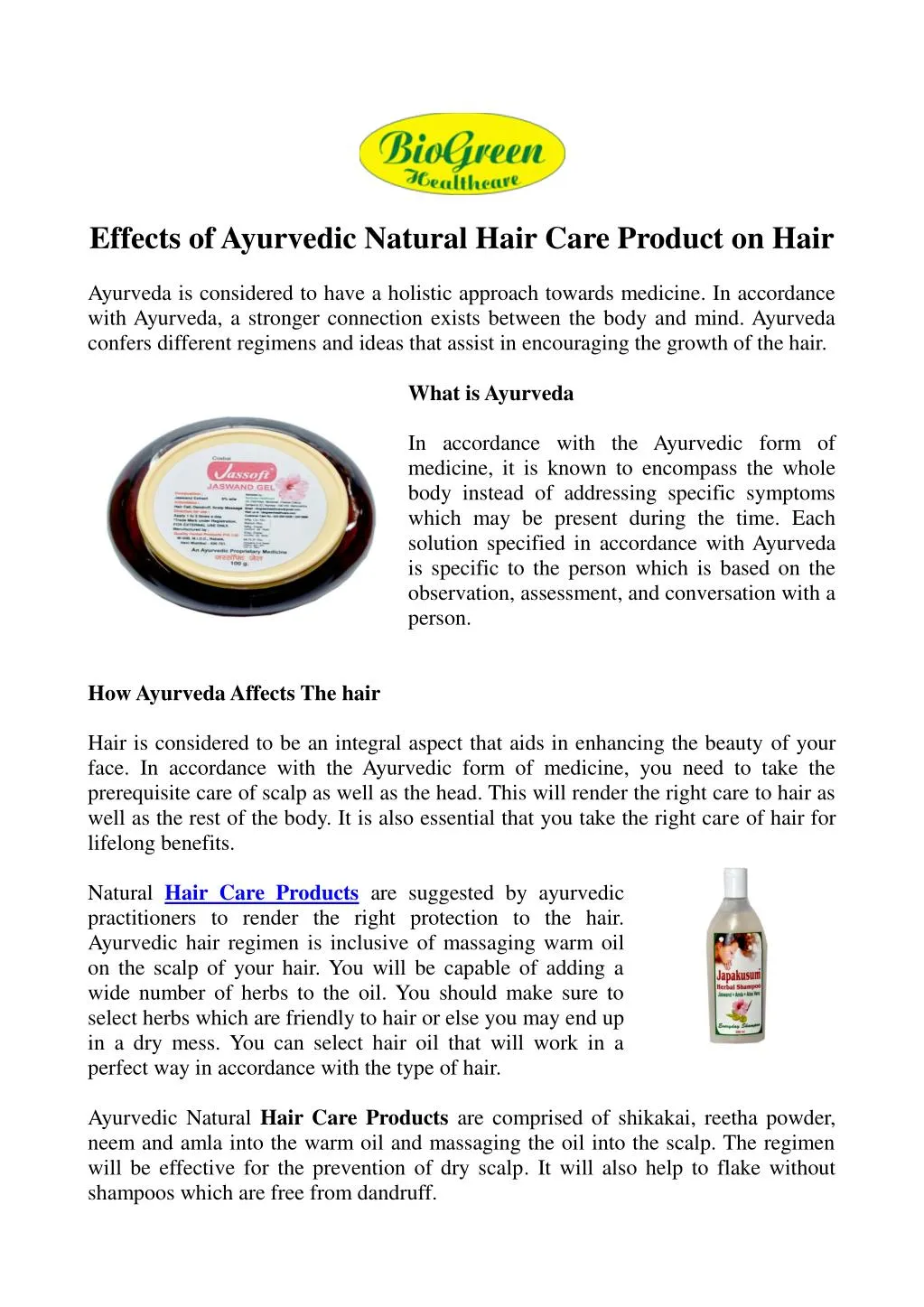 effects of ayurvedic natural hair care product