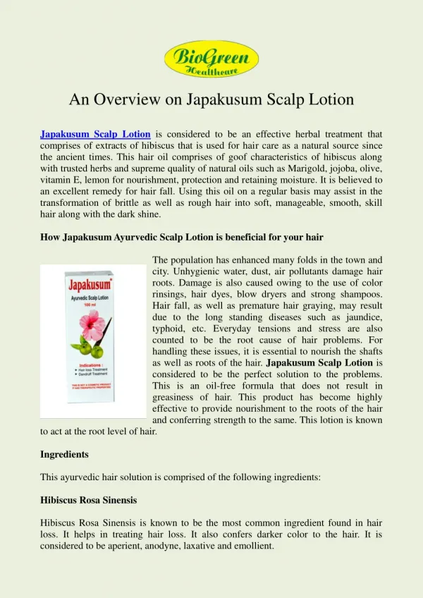 Buy Japakusum Scalp Lotion Online in India, Japakusum Scalp Lotion Manufacturers Mumbai
