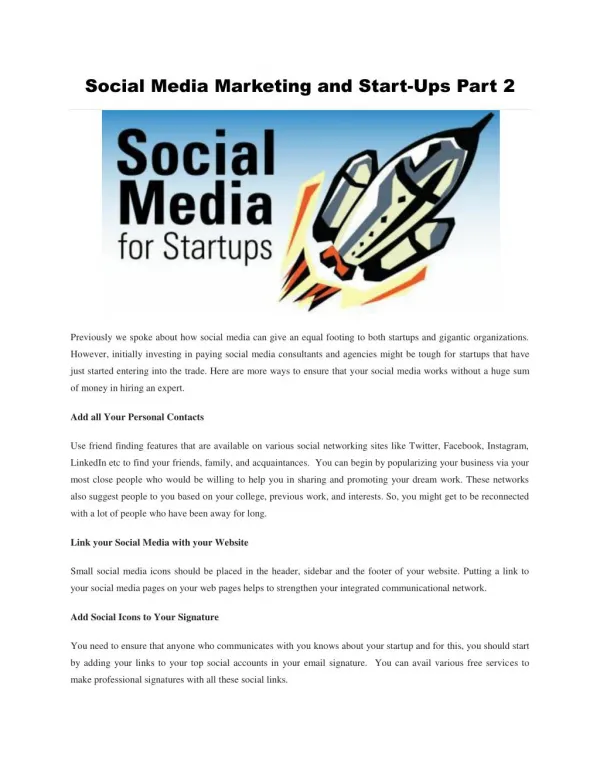 Social Media Marketing and Start-Ups Part 2