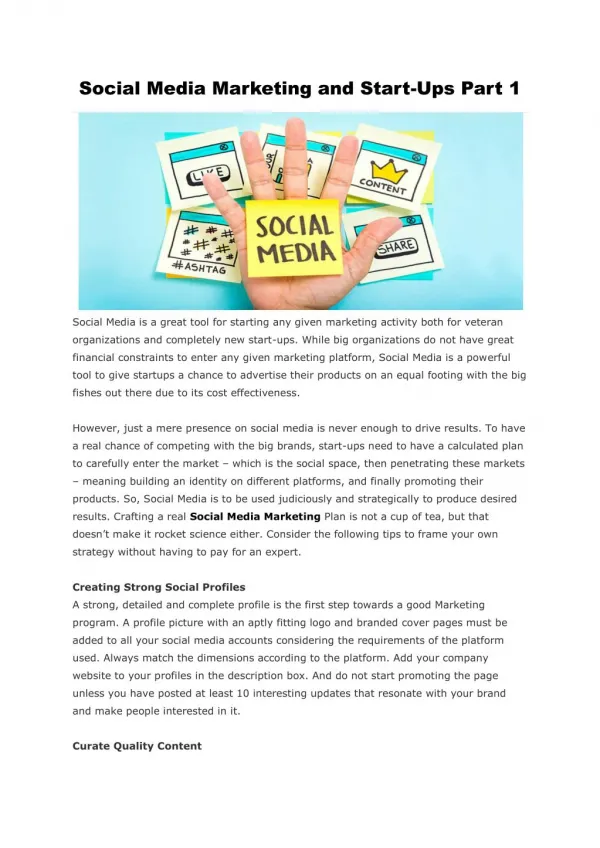 Social Media Marketing and Start-Ups Part 1