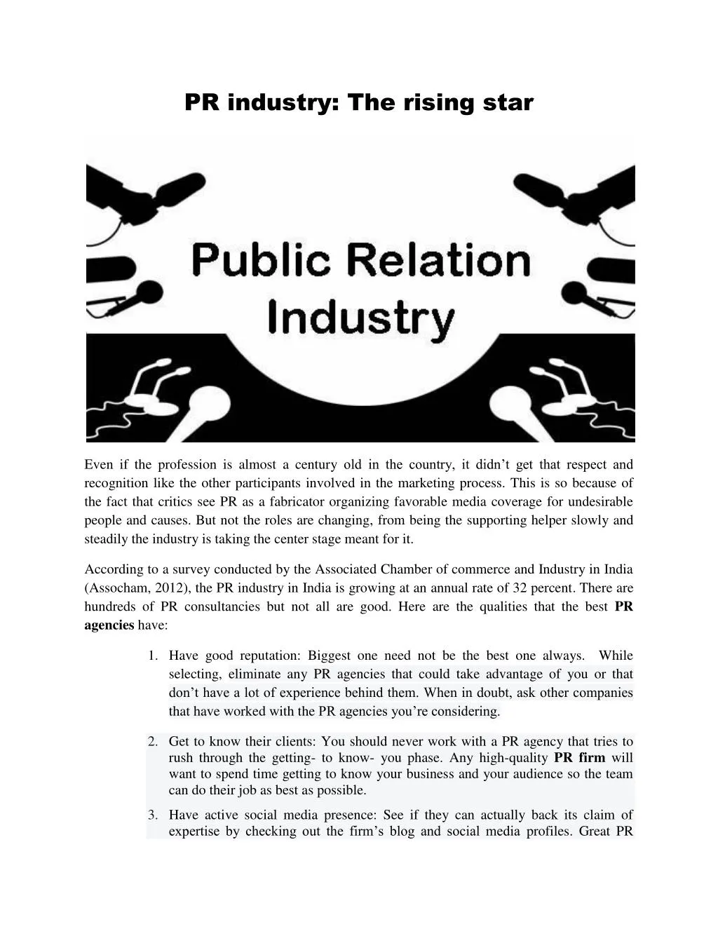 pr industry the rising star